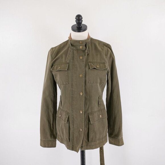 Banana Republic Green Small Polyester Pocket Mock Neck Belted Jacket Lined - Picture 1 of 16